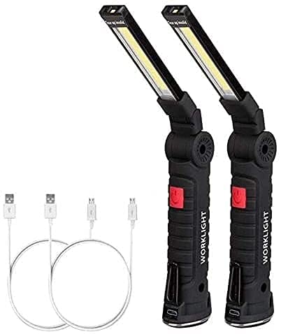 anna flowers 2 lámparas de inspección USB recargable LED de trabajo plegable linterna con clip magnético y gancho para coche/camping, Home y de emergencia Uso(27 x 4,5 cm)