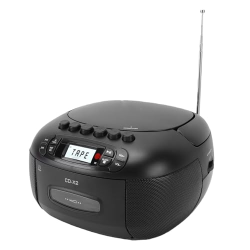 Annadue Reproductor de Cassette Portátil con Reproductor de CD Bluetooth Radio Am FM Control Remoto USB AUX Altavoces de 3W Pantalla LCD para Escuchar Cintas de Música y Noticias (Enchufe de la UE)