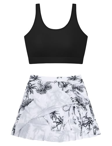 Image of DAXIANG Teens Girls Two Piece Swimsuit Modest Ruffle Skirt Bathing Suit Adjustable Straps Tankini Sets with Padded Size 7-16
