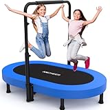 ANCHEER 56'' Foldable Mini Trampoline with Adjustable Handle - Indoor/Outdoor Rebounder for Kids & Toddlers Safe Oval Fitness Trampoline with Bar for Home Fun
