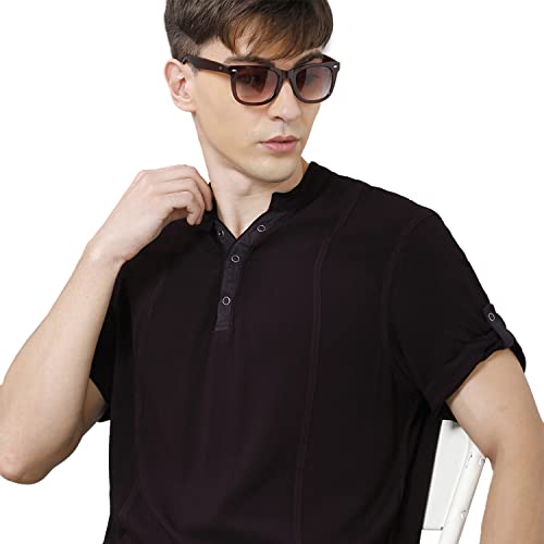 Image of Identiti Men's Cotton Solid Full Sleeve Slim Fit Shirt with Mandarin Collar
