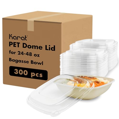 Karat PET Dome Lid for Compostable Bowls - Crystal Clear, Eco-Friendly, 24/32/48 oz Sizes - Ideal for Takeout Containers - Pack of 300, FP-KDL221-PET