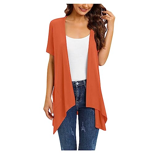 Cárdigan para mujer de verano ligero | cárdigans para mujer de manga corta | chaqueta de verano ligera de tallas grandes chaquetas para mujer elegante blusa irregular chaqueta de entretiempo monocolor