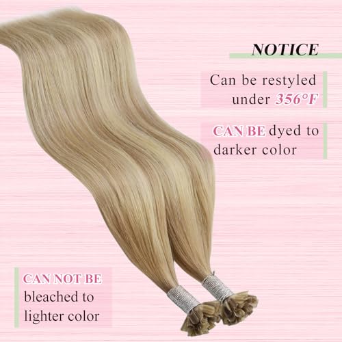 Image of YoungSee U Tip Hair Extensions Blonde Highlight Remy Human Hair Utips Extensions Blonde U Tips Hair Extension Human Hair Highlight Ktip Hair Extension for Women Hot Fusion 20In 1G /S 50G