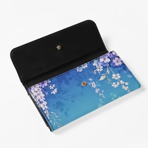 Image of AFPANQZ Women's PU Leather Three Fold Wallet, Hummingbird Flower Gradient Long Trifold Clutch Purse, Credit Card Money Organizer with ID Window