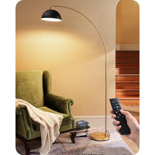 EDISHINE Modern Arc Floor Lamp, 78.3" Mid Century Standing Lamp Over Chair with Remote & Foot Switch, Rotatable Lamp Head, Metal Floor Lamps for Living Room, Bedroom, Office, Dining Room, Bl