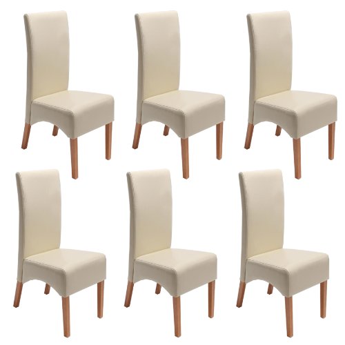 Mendler Lot de 6 chaises Latina Cuir reconstitué - Couleur crème, Pieds clairs