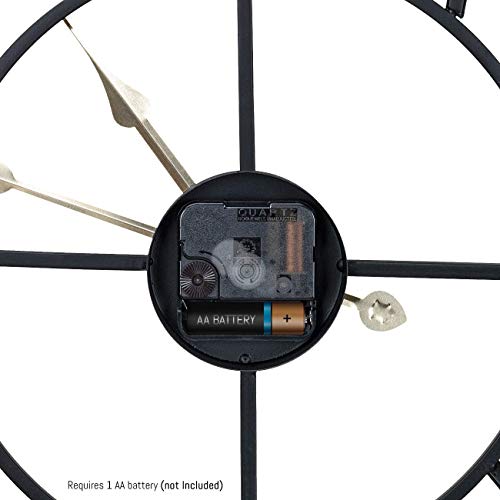 Sorbus Wall Clock, 16" Round Oversized Centurian Roman Numeral Style Home Décor Analog Black Metal Clock, Gold Hands (Black) #TOP6