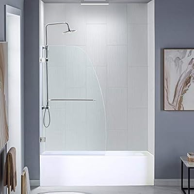 WOODBRIDGE MTDB3458 -B, Frameless Hinged Bathtub Shower Door, 5/16" Tempered Glass Panel, 49" W x 58" H Tub Glass Door in Brushed Nickel Finish, Include Support Bar