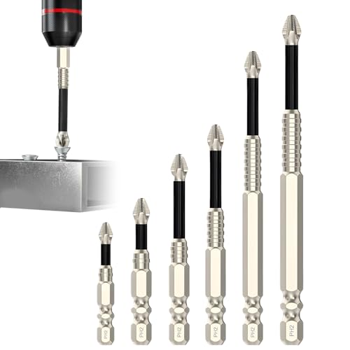 Anti-Rutsch Schraubendreher-Bit-Set 6-teilig | Hochfest & Magnetisch | Für Schlagschrauber & Akkuschrauber | Präzisionsgeschliffen (25–150 mm) | Rostfrei & Stoßfest
