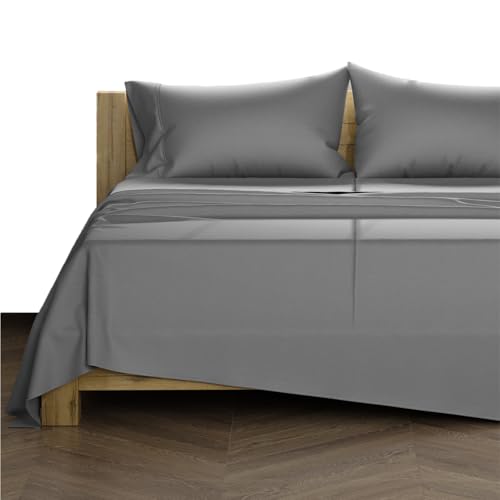 TEXAS LINEN CO. Luxury Egyptian Cotton Split Sheet Set - 1000 Thread Count 5 PC Cotton Sheets for Adjustable Bed, Soft, Cooling Extra Long Staple Sateen Sheets - Fits Upto 18 Deep Pocket, Dark Grey