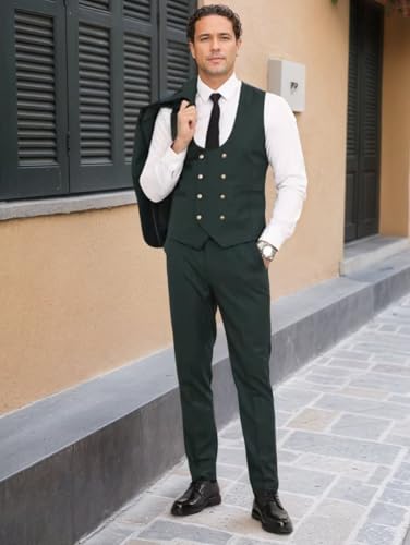 Suits for Men Slim Fit 3 Piece, Mens Double Breasted Suit Tuxedo for Men Wedding Formal Business Party Prom4