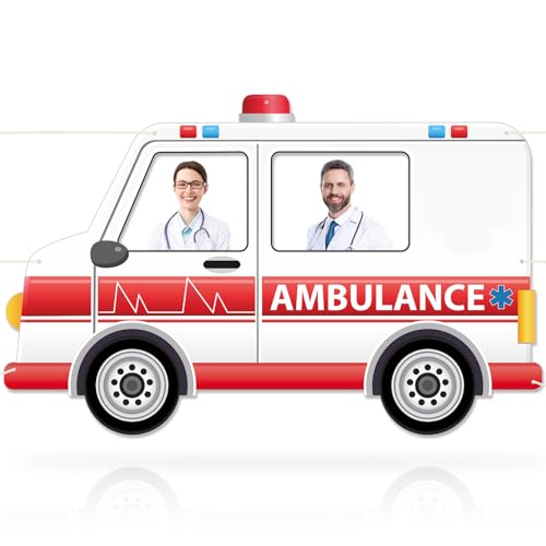 75 x 47 Inch Fabric Ambulance Photo Booth Prop Transportation Theme Party Decoration Nurse Week Hanging Background Hospital Nursing School Grad Party Supplies for Hospital Birthday Favor Car Decor