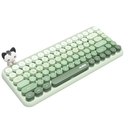 FELiCON Ajazz 308i Teclado Inalámbrico Retro, Teclado de Computadora Lindo Silencioso, Bluetooth 5.0, QWERTY Round Punk Keycaps, Compact 84 Teclas, Textura Mate para PC, Laptop, Mac - Verde