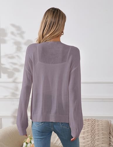 Image of Libsorge Womens Oversized Lightweight Sheer Button Cardigan Spring 2025 Trendy Solid Ribbed Knit Long Sleeve Thin Sweater