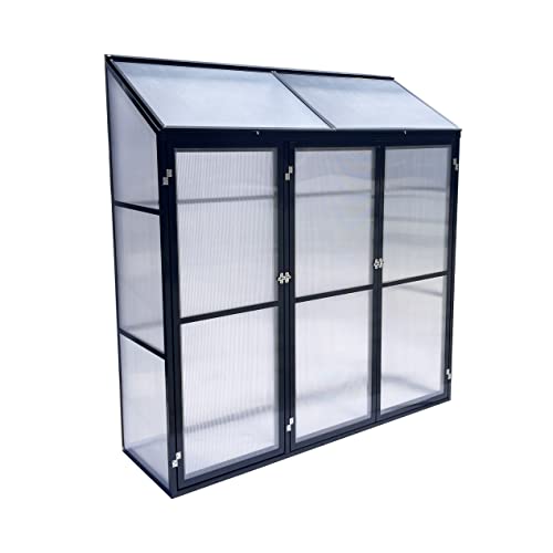 Tomatenhaus Anlehngewächshaus Aufzuchtschrank Treibhaus Frühbeet Pflanzenhaus Aluminium Beistell-Gewächshaus klein mit Rückwand 180x55X190 cm(Schwarz)