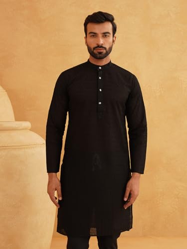 Image of Sojanya (Since 1958 Motifs Embroidered Thread Work Pure Cotton Straight Only Kurta