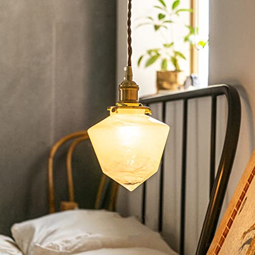 Luminaire suspendu ajustable E27 en laiton antique et verre haut de gamme