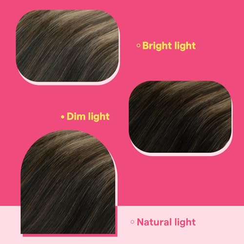 Image of Ve Sunny Hair Tape in Hair Extensions Black Balayage Brown with Ash Blonde | Seamless Tape Hair,Remy Human Hair,for Everyday Wear,16Inch 50g 20Pcs