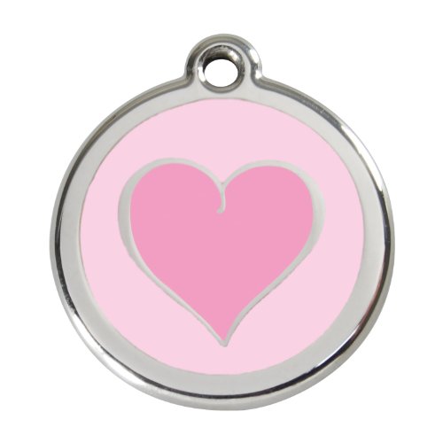 Red Dingo Custom Engraved Stainless Steel and Enamel Dog ID Tag - Two Tone Heart (Pink, Small)