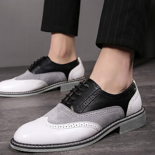 Men's Wingtip Two Tone Patchwork Brogue Oxfords Shoes: Fashion Classic Round-Toe Lace Up Low Top Leather Dress Shoes4