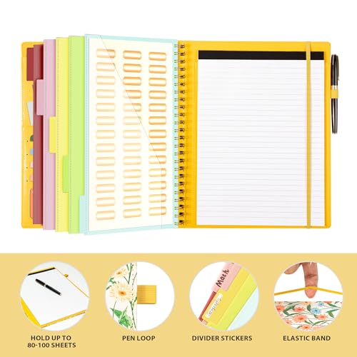 Image of Ospelelf Clipboard with Storage for Men Women, Leather Padfolio Portfolio Organizer 5 Folders with 10 Pockets, Spiral Clipboard Folio with Notepad for Letter Size, Elastic Closure and Pen Loop Floral