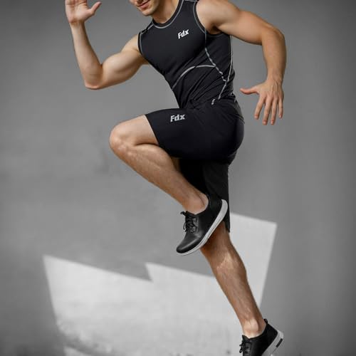 FDX Mens Compression Armour Base Layer Tops Running Sleeveless Sports Shirt (Black/Gray, Large) - Image 5