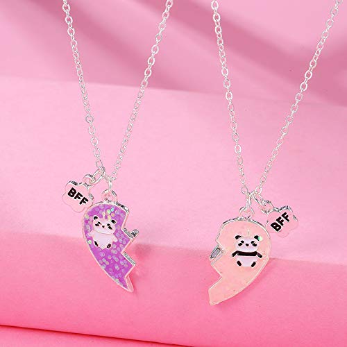 Colorful Bling 2 Pcs Set Best Friends Forever Half Heart Pendant Panda Kola Necklace Couple Lover Bff Friendship Jewelry For Women -Heart Penda thumb #2