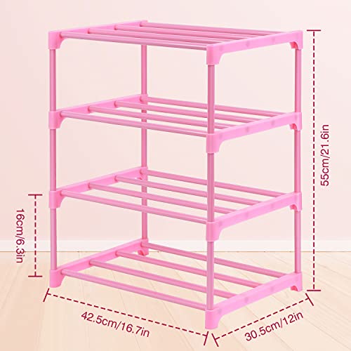 Hithim 4-Tier Free Standing Shoe Racks, Small Shoe Rack For 6-8 Pairs Shoe Storage,Kids Shoe Racks For Small Place,Lightweight Stackable Shoe Shelf Organizer For Entryway, Doorway And Closet,Pink #TOP2
