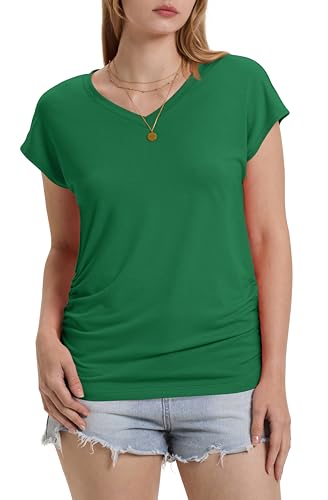 WIHOLL Womens Summer Tops Dressy Casual Cap Sleeve T Shirts for Women V Neck Ruched Tops Basic Tank Fashion Trendy3