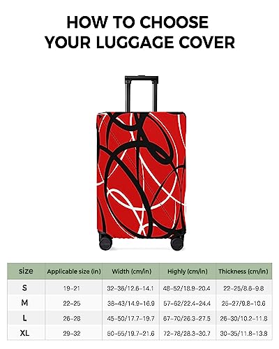 Travel Luggage Cover Spandex Elastic Suitcase Cover for Luggage, Scratch Proof Luggage Cover Protector for Trunk Case 29-32 Inch Luggage, Black and White Curved Texture Red3