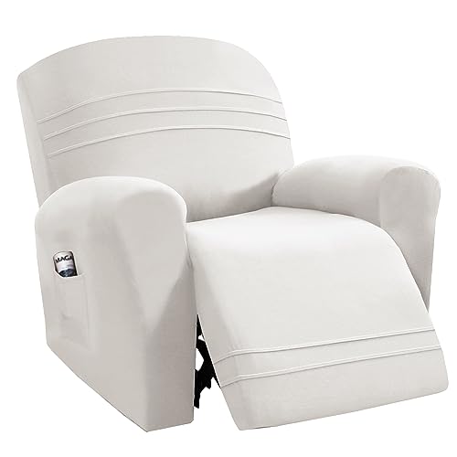 H.VERSAILTEX 2024 New Version 3-Pieces Recliner Chair Covers Stretch Reclining Couch Covers for 1 Cushion Reclining Sofa Slipcovers Furniture Covers Form Fit Customized Style Thick Soft, Ivory
