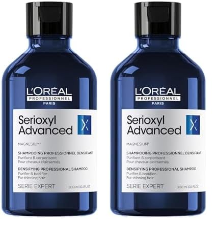 L’Oréal Professionnel Champú Enriquecido con Activos Dermatológicos para Cabello Fino y con Poca Densidad, Serioxyl Advanced, 300 ml (Paquete de 2)