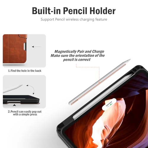 Image of Antbox for iPad Pro 11 Inch Case M5 2025 /M4 2024 Vegan Leather, Brown | Built-in Pencil Holder, Fully Supports Pencil Pro /USB-C, Auto Sleep /Wake Function