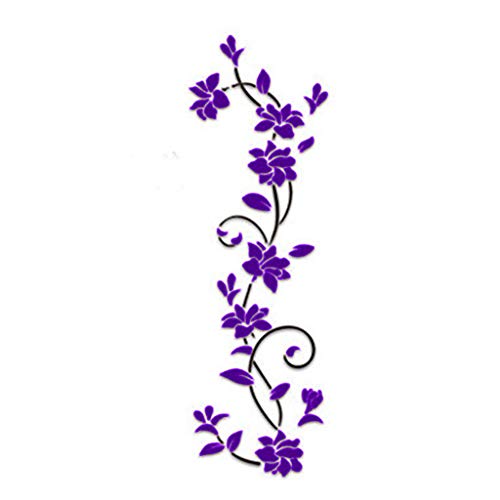 3D Acrylic Crystal Flower Wall Stickers, Leyorie DIY Wall Mural Living Room Bedroom TV Home Decor Decal (Purple)