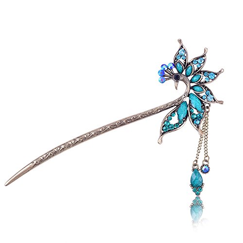 Vintage tassels hairpin, elegant peacock hair stick YHQ6029,Blue