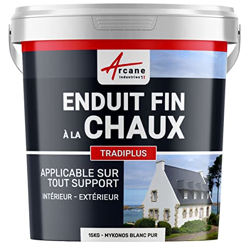 ARCANE INDUSTRIES Enduit Fin à la Chaux, décoration, intérieure, extérieur, Maison : Tradiplus - 15 kg (jusqu'à 14 m²) Mykonos Blanc Pur