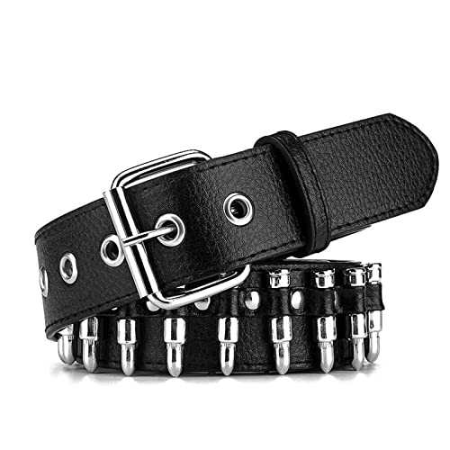 Bullet Studded Punk Rivet Belt - Black Leather Rock Belt with Silver Bullet for Women & Men2