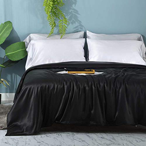 ZIMASILK 100% Mulberry Silk Duvet Cover,Both Sides 19 Momme Nature Silk Bedding Cover with Zipper Closure,Comfy &Soft, 1pc Duvet Cover only(Black,King:104"x92")