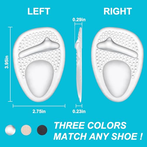 Comfowner Ball of Foot Cushions, Metatarsal Pads Women, High Heels Non-Slip Comfort Pads, Shoe Support for Metatarsalgia Mortons Neuroma Pain Relief (2 Pairs, Crystal)