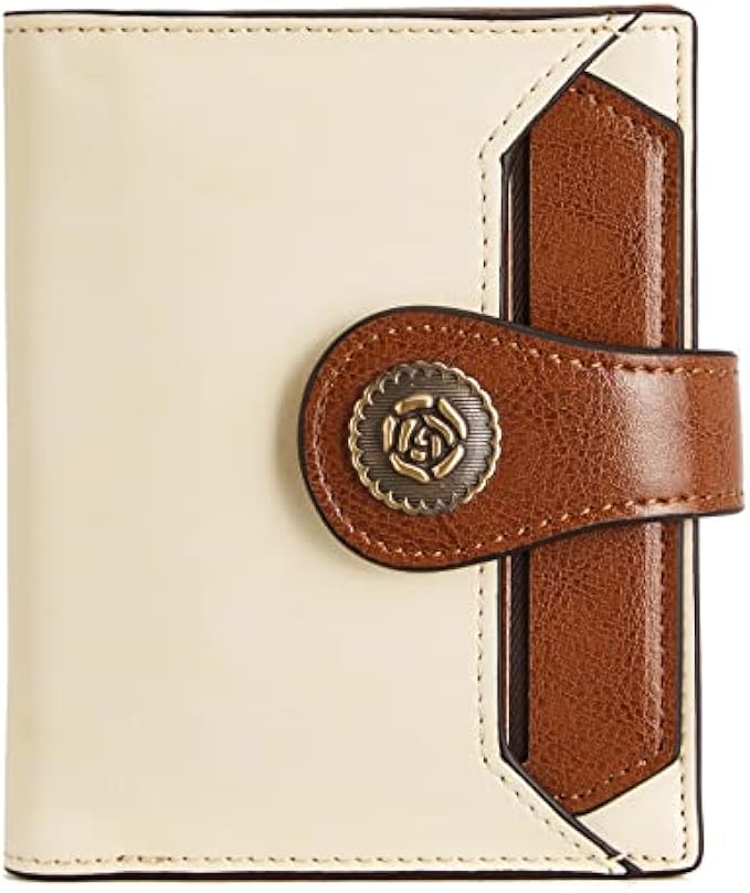 BROMEN Small Wallets for Women RFID Blocking Leather Bifold Purse Zipper Coin Pocket Credit Card Holder with ID Windows Beige Brown