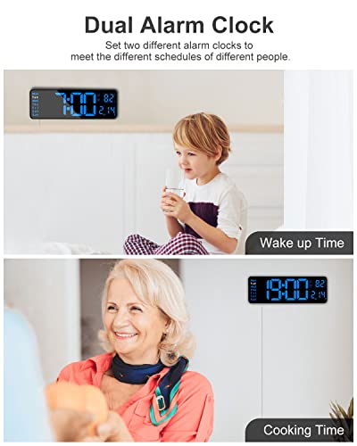 Image of JoFomp Digital Alarm Clock for Bedroom - Large 13 Inch LED Display, Remote Control, Automatic Brightness, Daylight Saving Time, Temperature, Timer, Date, Week - 12 /24H (Blue)
