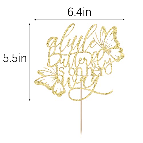 A Little Butterfly Is On Her Way Cake Topper,Butterfly Themed Cake Decoration，Great For Baby Shower, , Welcome Baby, Gender Reveal Party Decoration Supplies (Rose Gold) (Golden) #TOP2