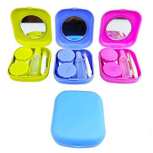 4 Sets Mini Travel Contact Lens Case Kit Holder Mirror Box Purple Blue Yellow Red