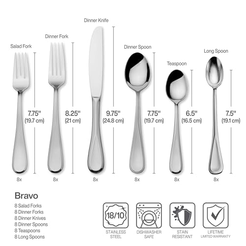 Image of Mikasa Bravo Flatware Service for 8 with caddy, 18 /10 Stainless Steel, Silverware Set with Serving Utensils and Expandable Caddy, 52 Piece