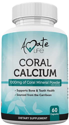 Amate Life Coral Calcium Supplement with 1000mg Coral Mineral Powder & Vitamin D3 â€“ Marine Calcium Capsules for Bone Strength, Joint Health & Teeth Support - pH Alkalizing Formula â€“ 60 Capsules