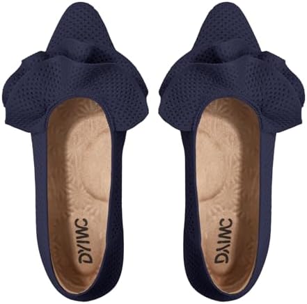 Women's Flat Shoes Fashion Comfortable Knit Pointed Toe Washable Ruffle Ballet Flats with Soft Insole Arch Support