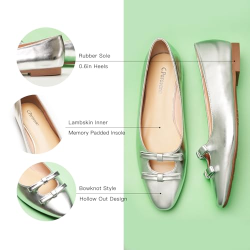 C.Paravano Women's Ballet Flats Bowknot Hollow-Out Design Round Toe Dress Shoes for Women Comfortable Business Office Work Casual Shoes4