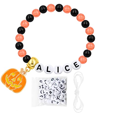 Image of Uloveido Black Orange Jade Charms Halloween Bracelets All Saints' Gift - DIY Customized Name Beaded Bracelet