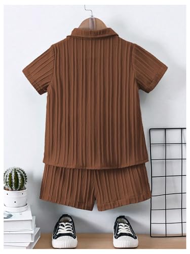 Image of SweatyRocks Boy's 2 Piece Summer Vacation Outfits Short Sleeve Collar Button Down Shirt and Shorts Clothing Set